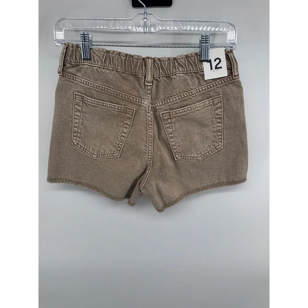 GAP Girls Girlfriend High Rise Shorty Shorts Brown Raw Hem Size 12‎